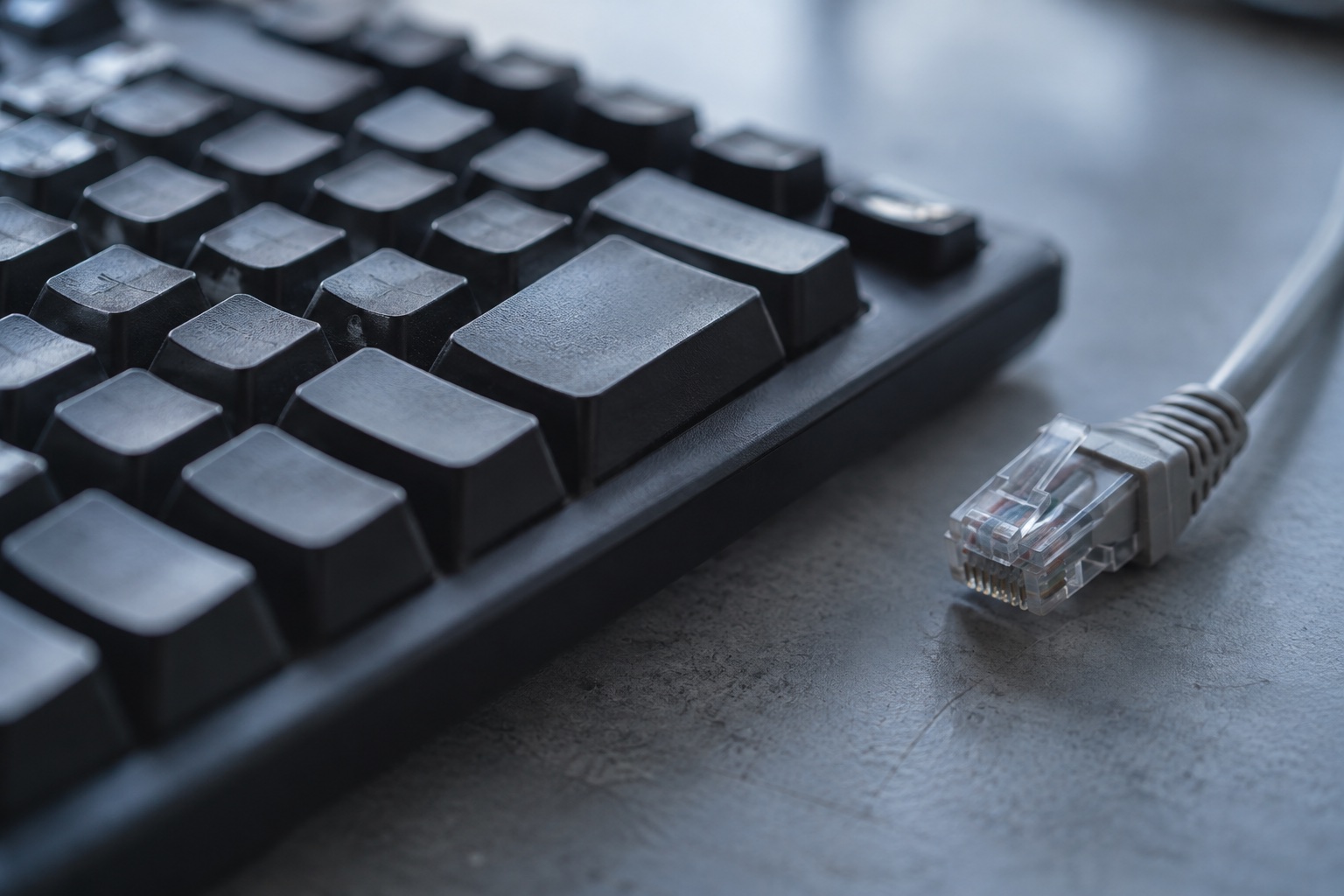 キーボードと接続ケーブルの細部のイメージ